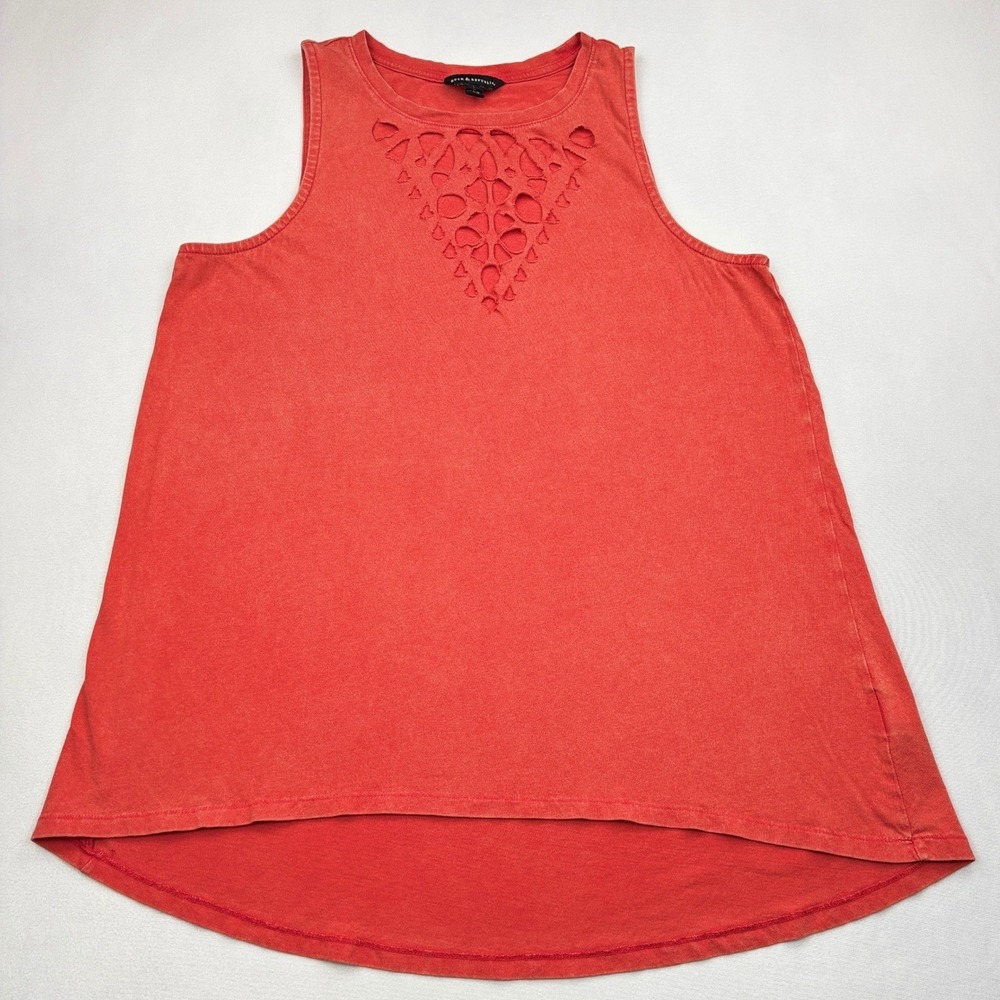 Rock Republic Tank Top Womens Large Coral Red Cutout Distressed High Low Swing